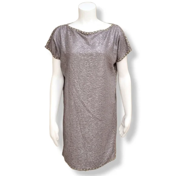 VINTAGE 80's SMITH & SMITH NYC Studded Shift Dress Small Mini Textured Crinkled - Picture 3 of 16